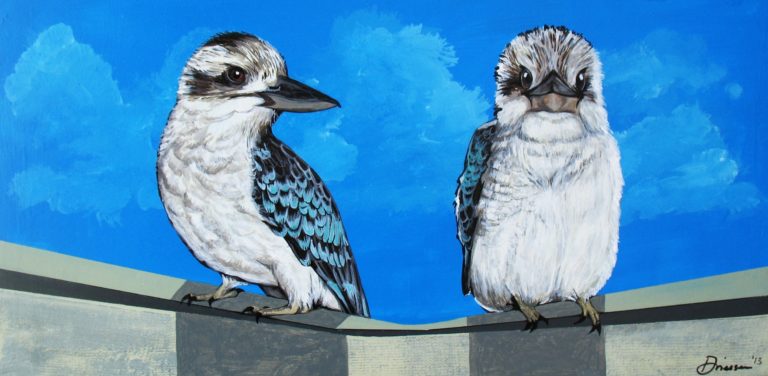 Two Australian Kookaburra - Acrylic paint on wood board