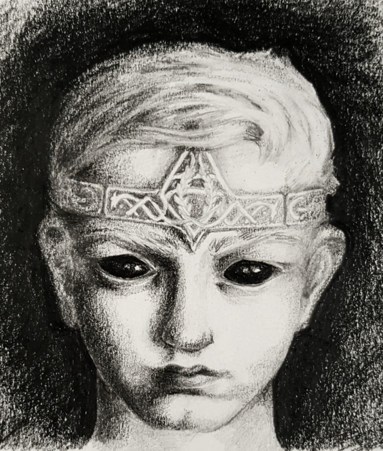 Shadow Prince, child face study - Graphite pencil and black coloured pencil on paper